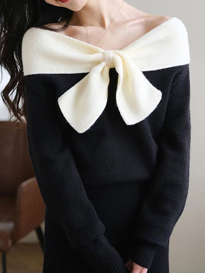 Lauren Elegant Off-Shoulder Knitted Bow Top