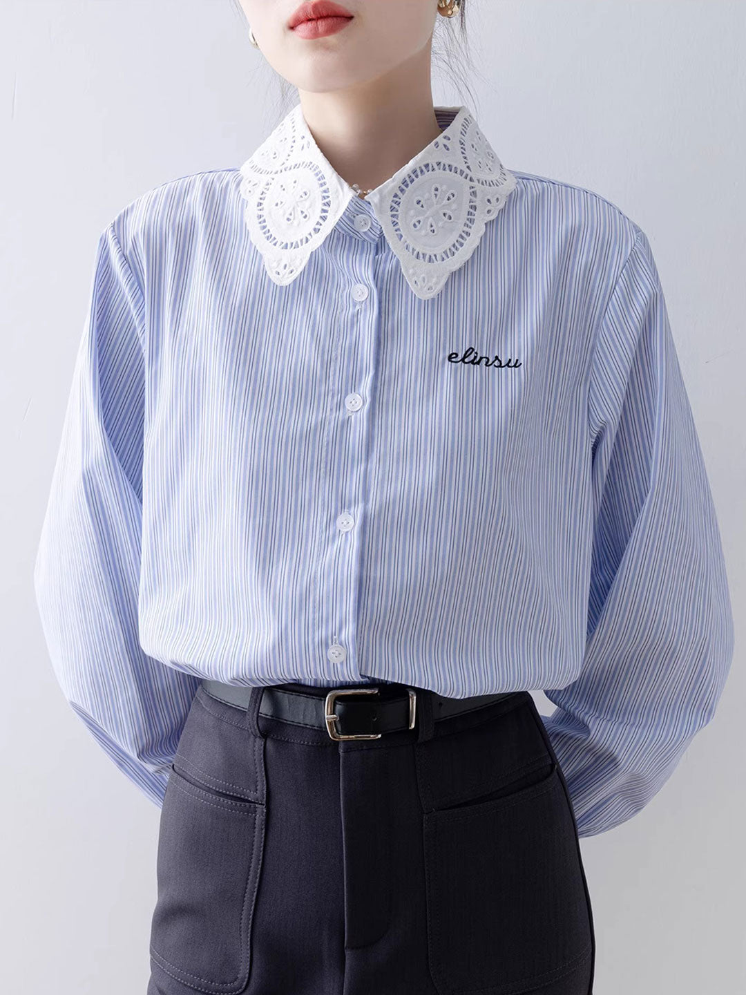 Camila Loose Striped Print Embroidered Shirt