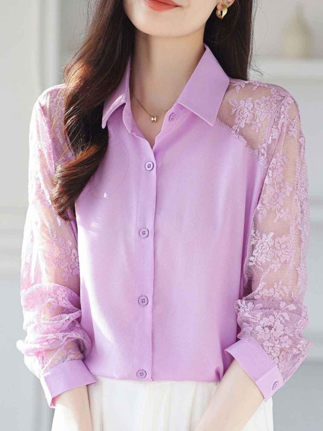 Sophie Loose Lapel Panel Lace Chiffon Shirt