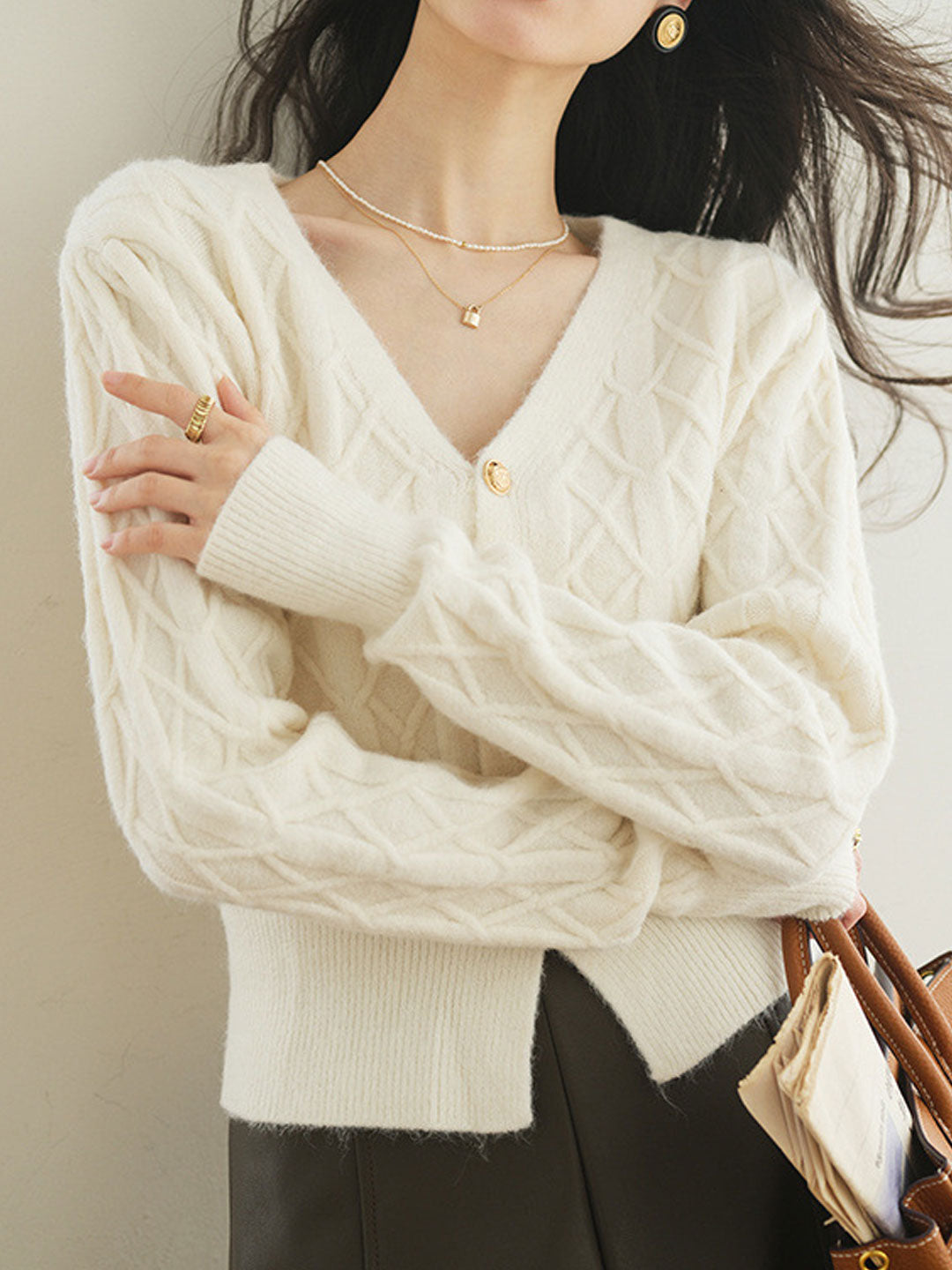 Paige Vintage V-Neck Knitted Cable Cardigan