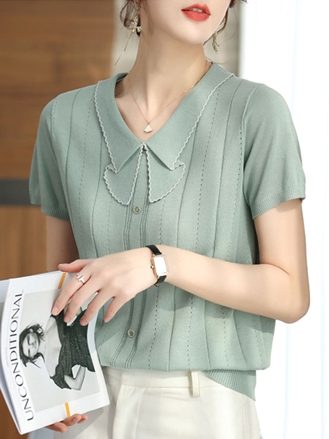 Amelia Loose V-Neck Solid Color Knitted Top