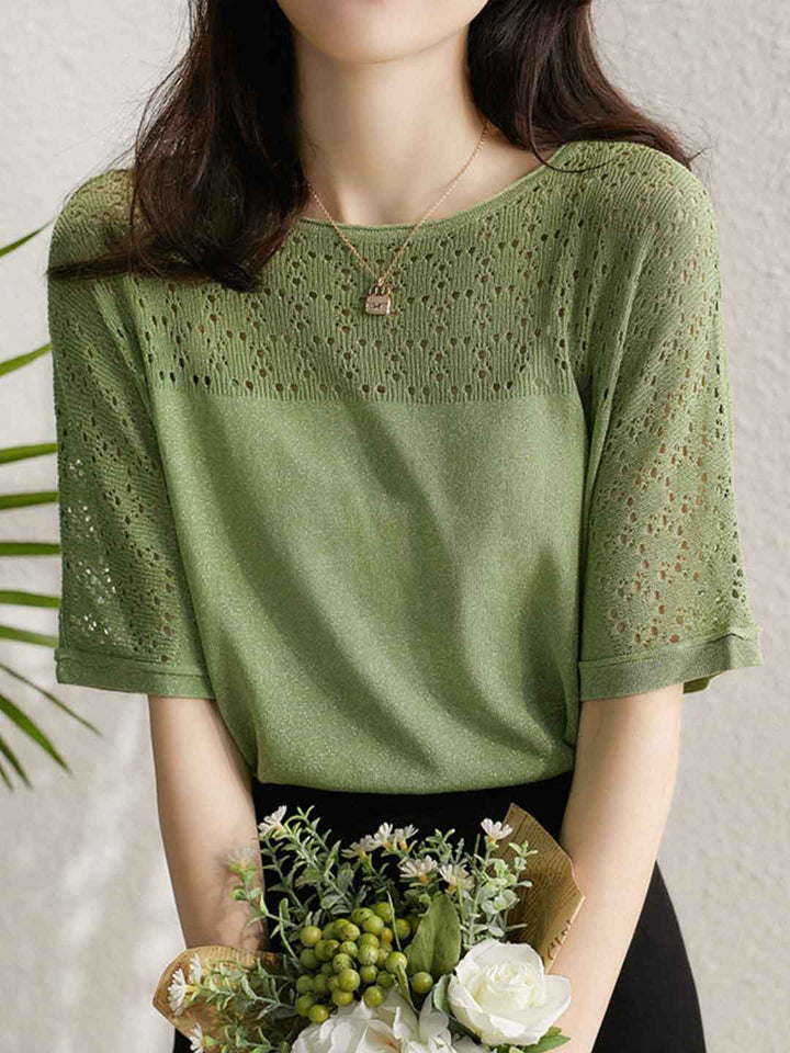 Grace Loose Crew Neck Hollowed Knitted Top