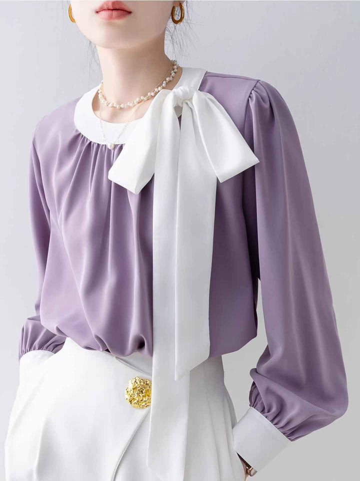 Alexis Elegant Crew Neck Bow Chiffon Shirt