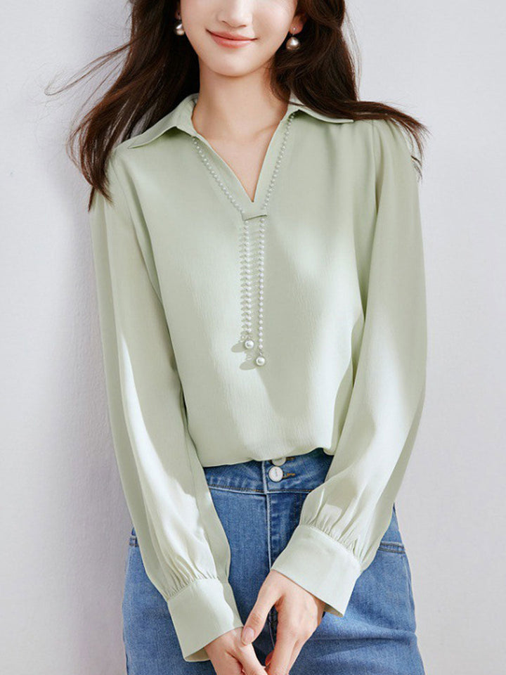 Claire Elegant V-Neck Satin Shirt