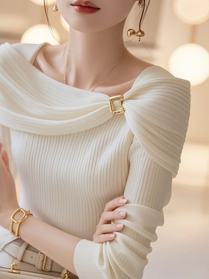 Zoe Classic One-Shoulder Solid Color Knitted Top