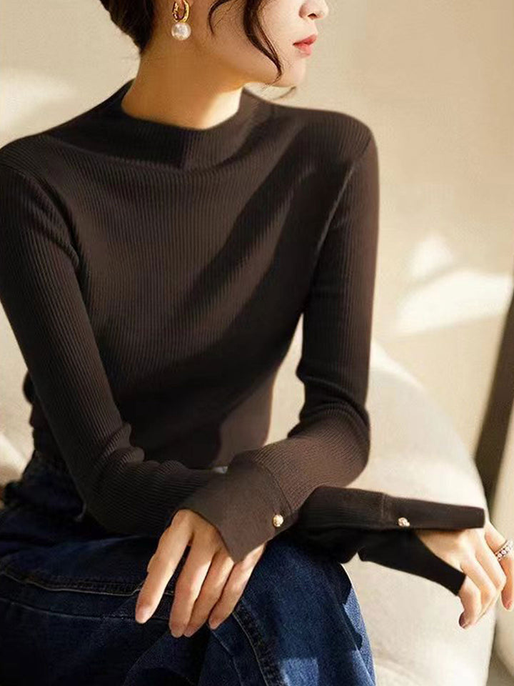 Sophia Classic Turtleneck Solid Color Knitted Sweater