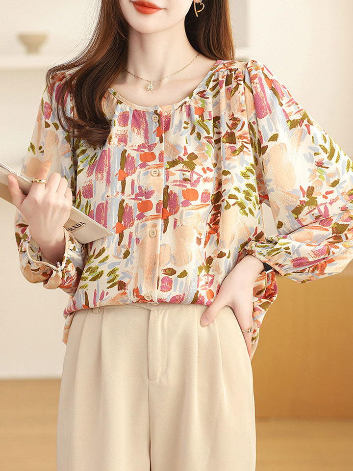 Alyssa Retro Crew Neck Floral Printed Top