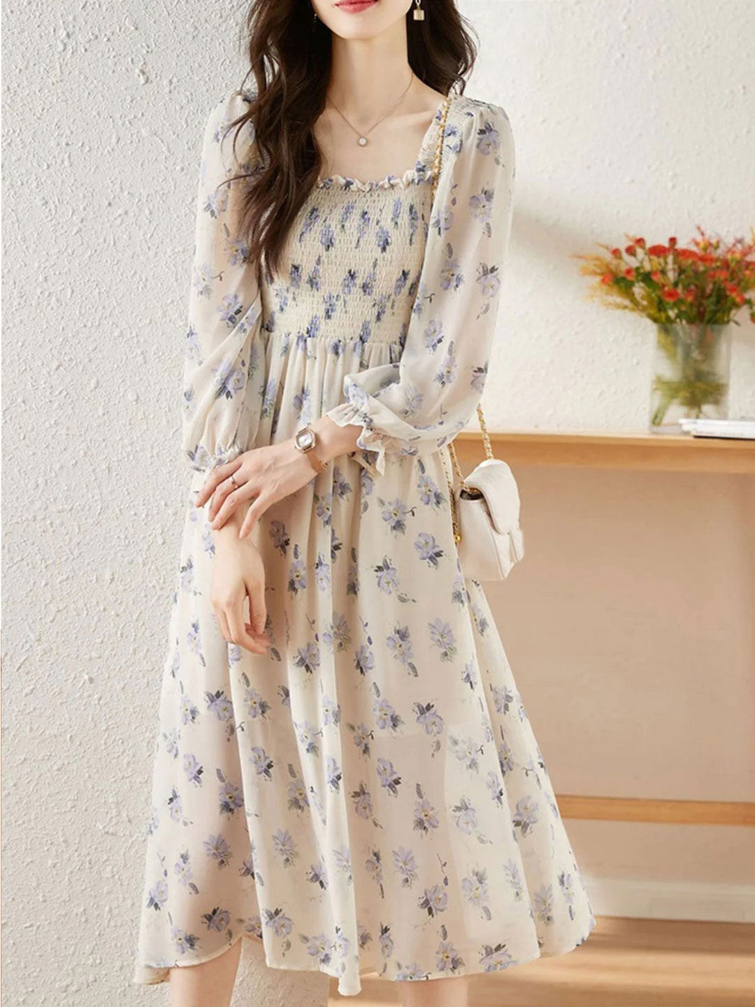 Zoey Retro Chiffon Printed Floral Dress