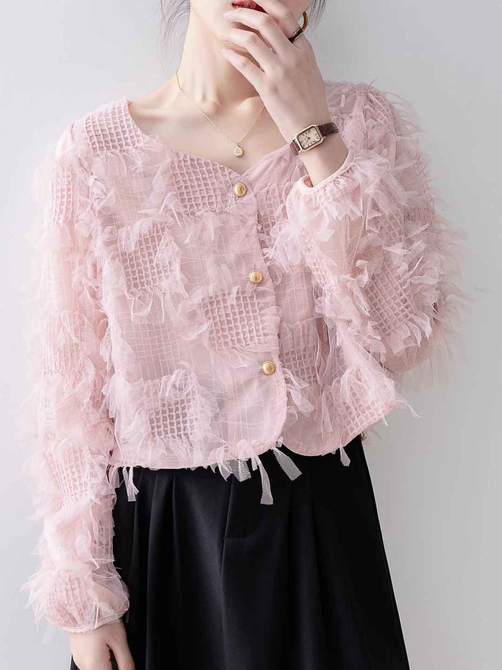 Madison Vacation Square Neck Tassel Lace Shirt