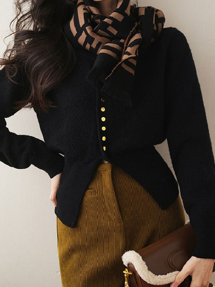 Claire Classic Crew Neck Solid Color Knitted Cardigan