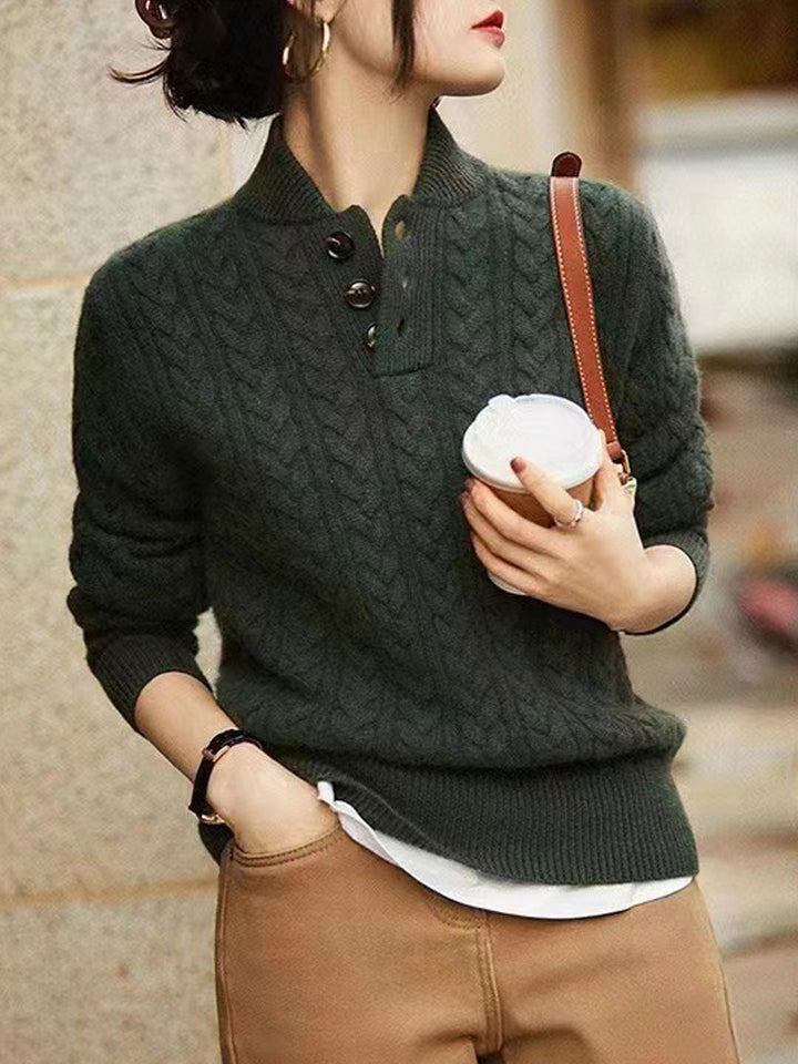 Anna Retro Solid Color Cable Knitted Top