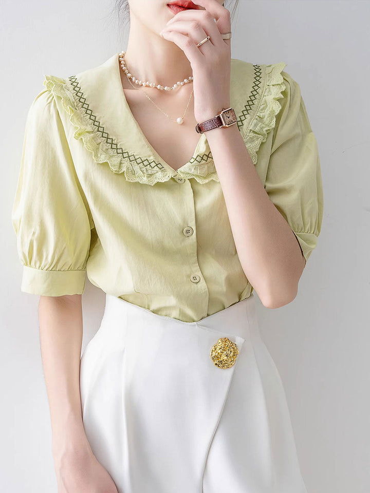 Katelyn Vintage Doll Collar Embroidered Lace Top-Apricot