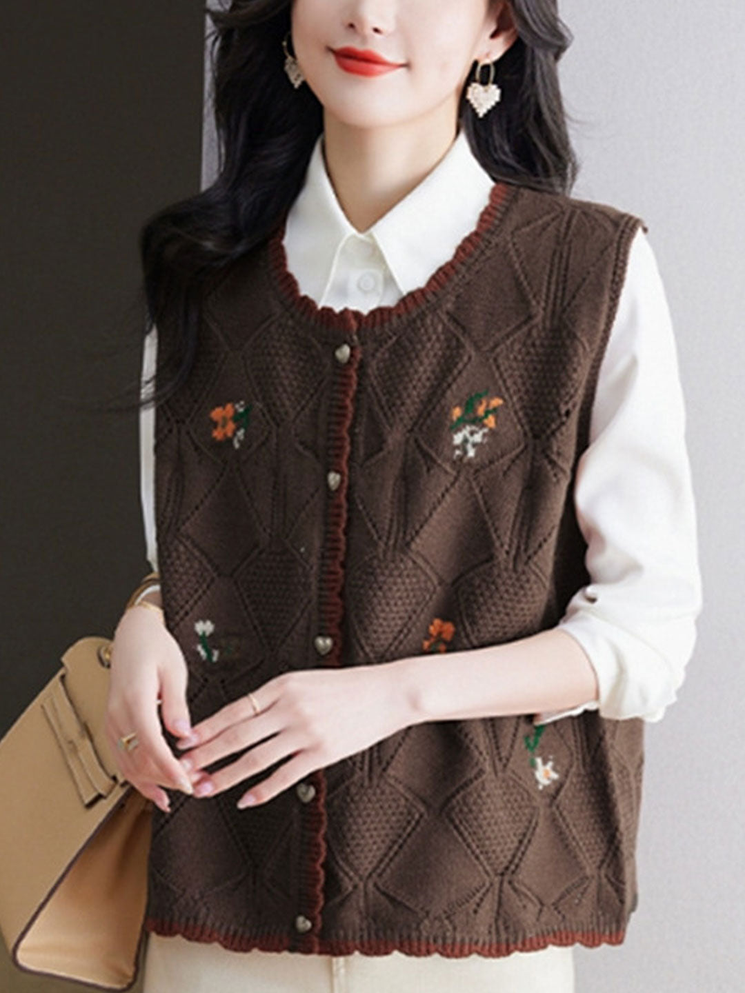 Elizabeth Loose Crew Neck Solid Color Knitted Vest