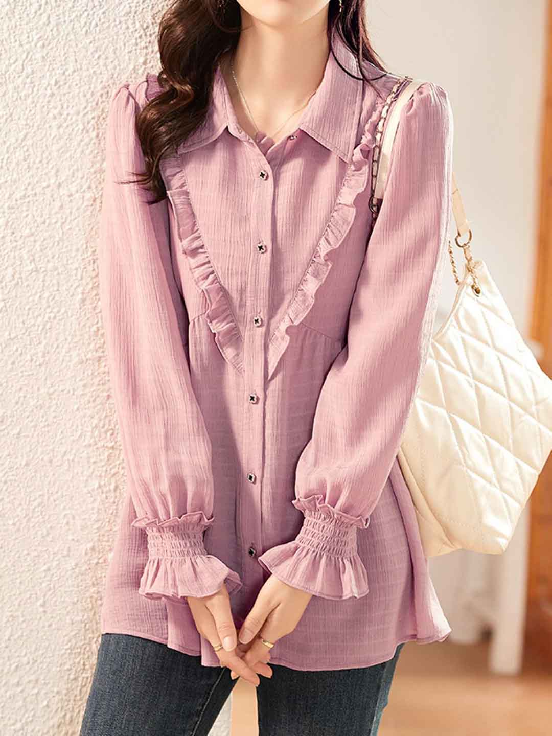 Alyssa Casual Pink Polo Chiffon Loose Shirt