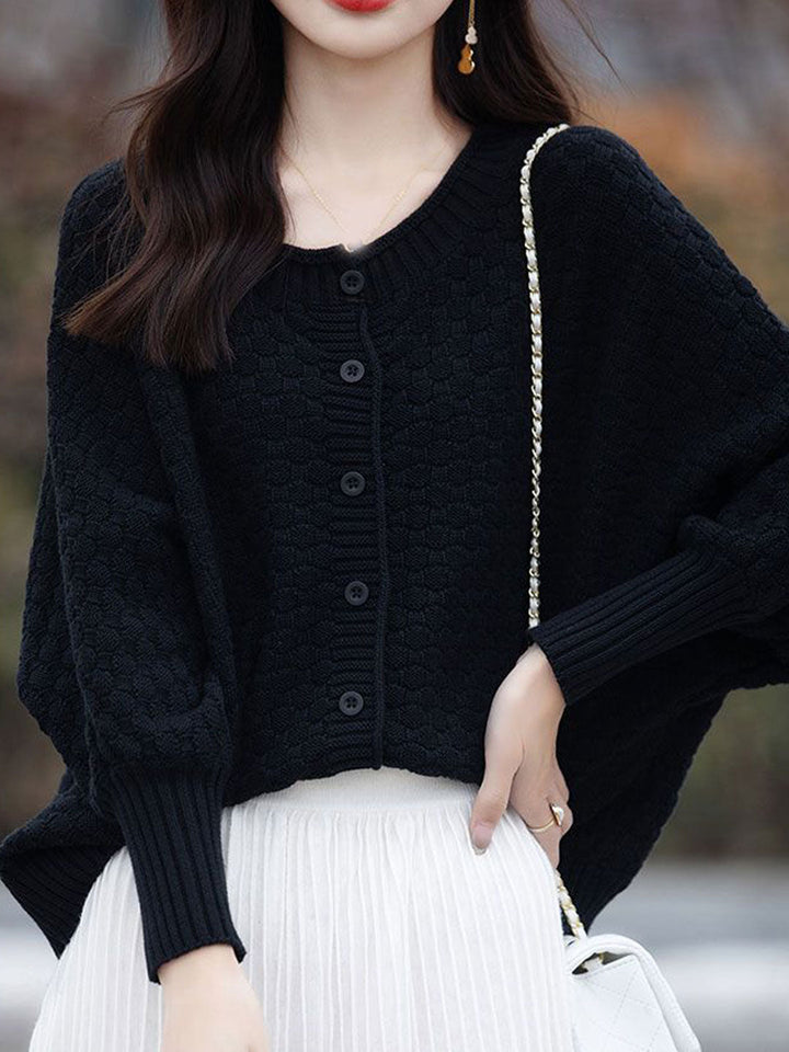 Mia Loose Crew Neck Solid Color Knitted Cardigan