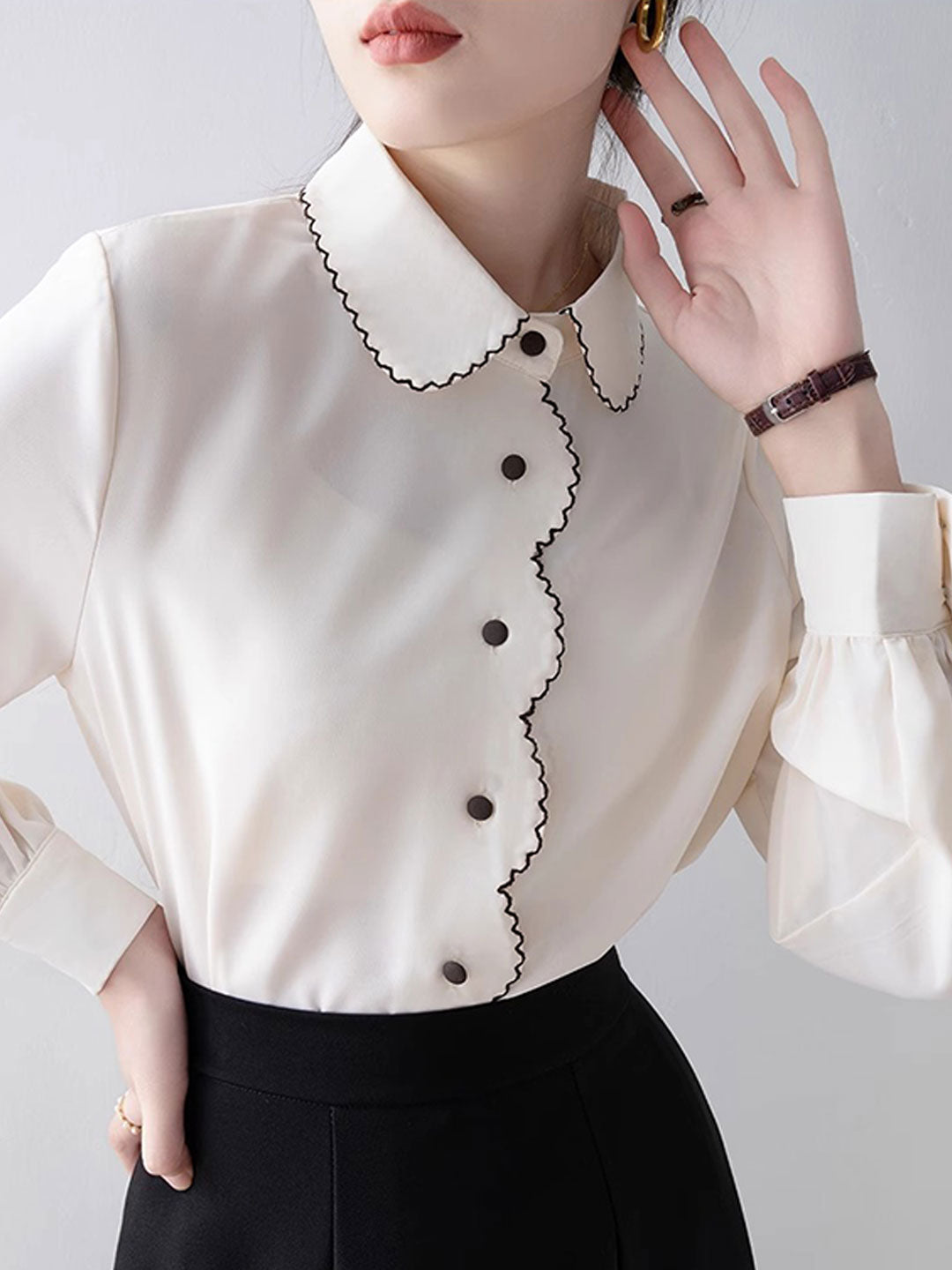 Charlotte Classic Doll Collar Lantern Sleeve Chiffon Shirt