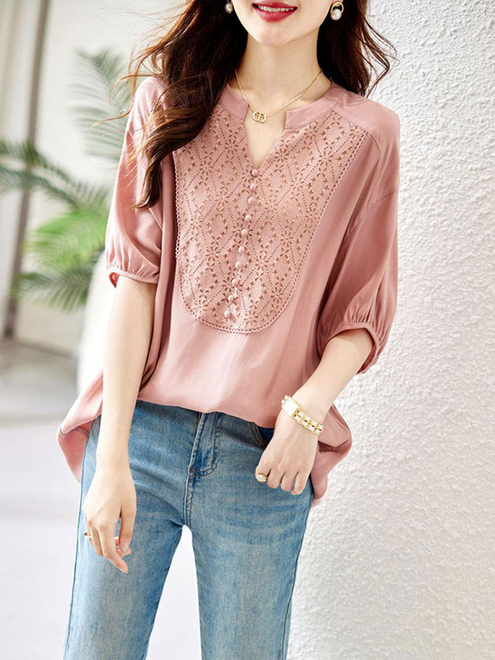 Ava Loose V-Neck Lace Blouse