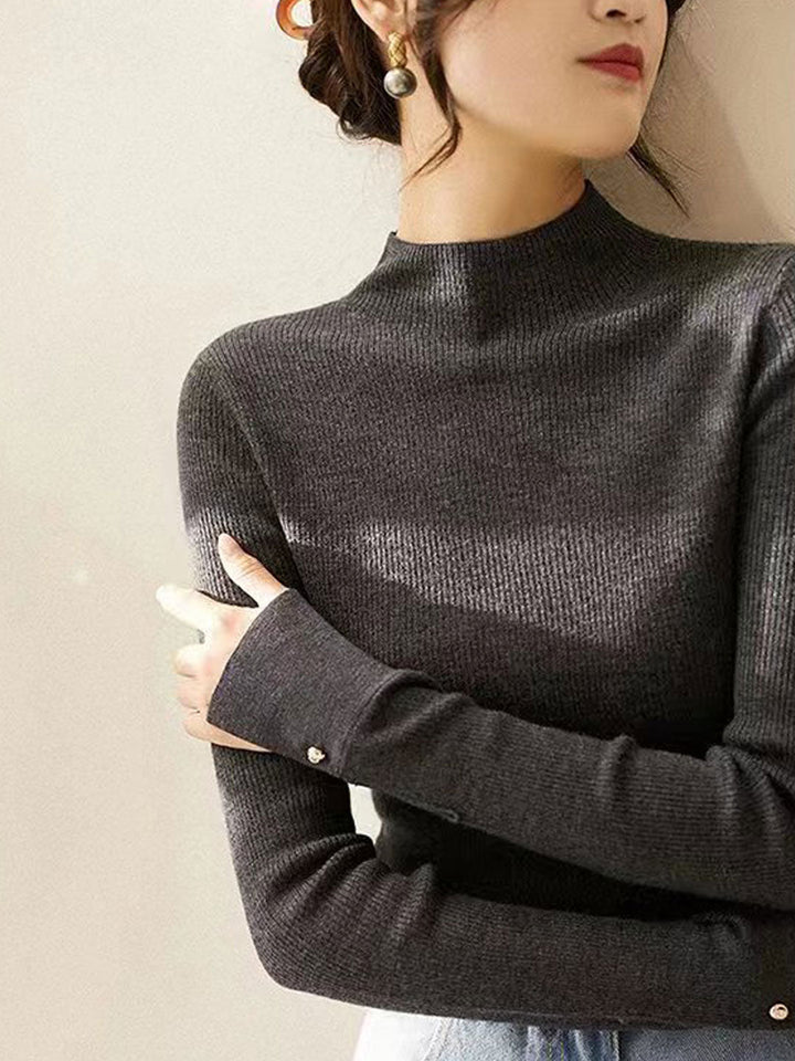 Sophia Classic Turtleneck Solid Color Knitted Sweater