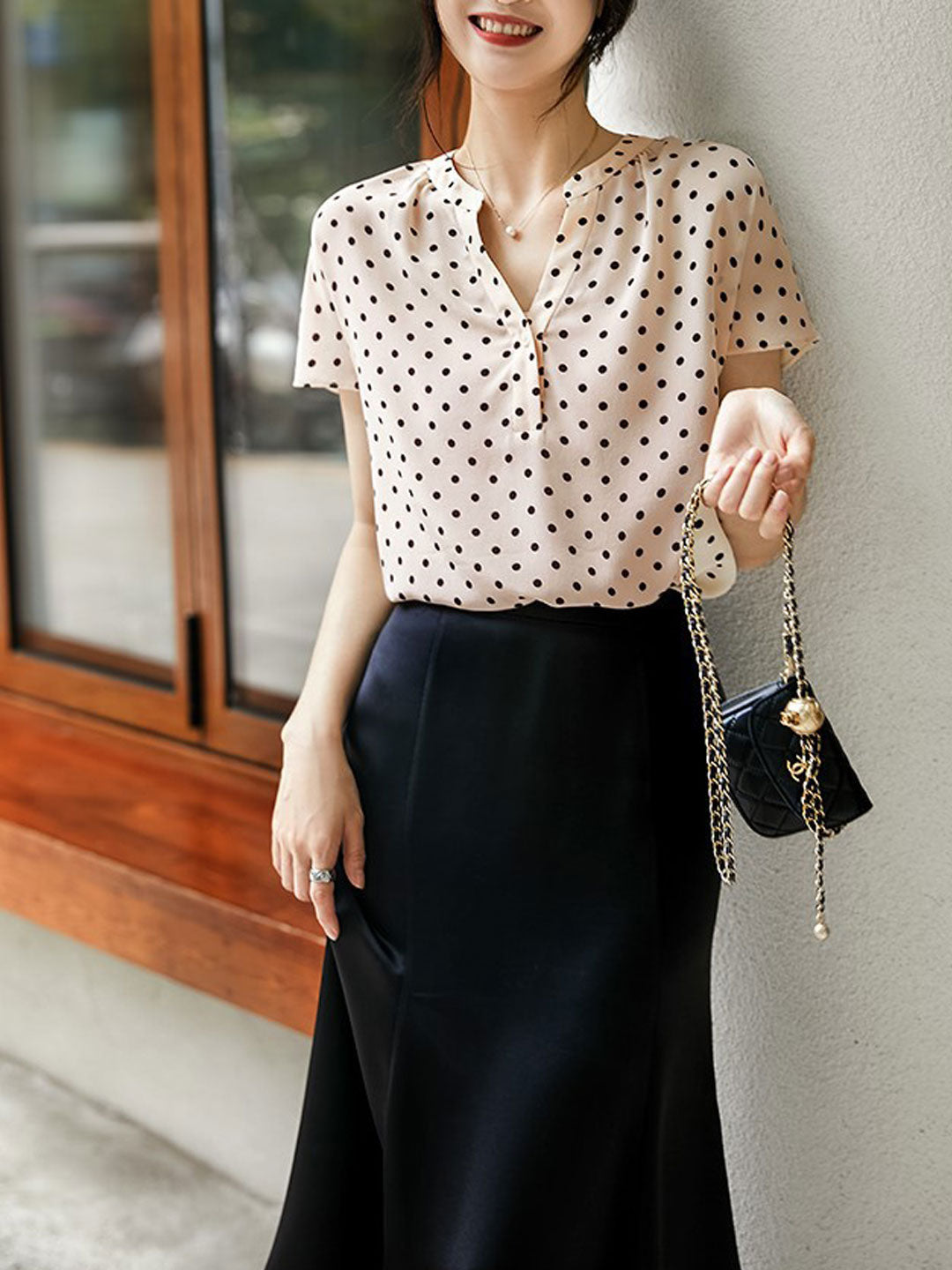 Taylor Retro V-Neck Polka Dot Top