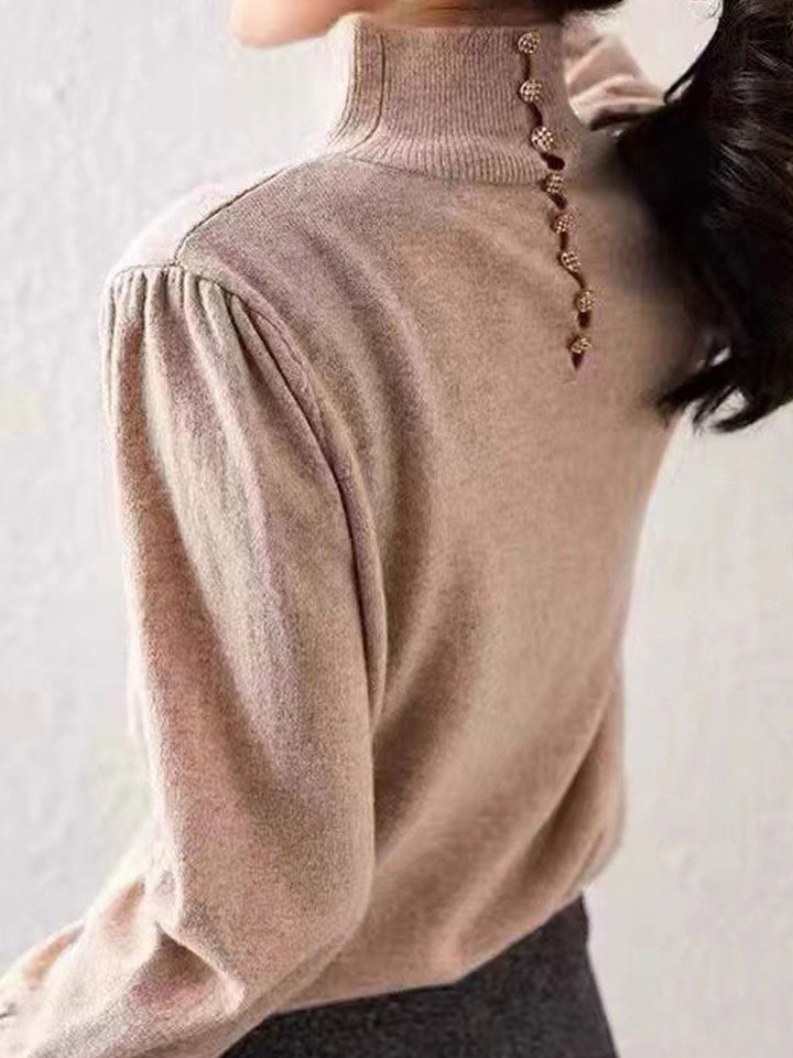 Katherine Retro Lantern Sleeve Turtleneck Knitted Sweater