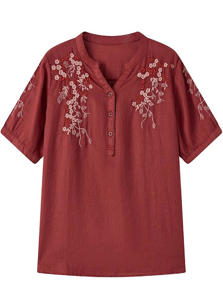 Sarah Classic V-Neck Embroidered Printed Top