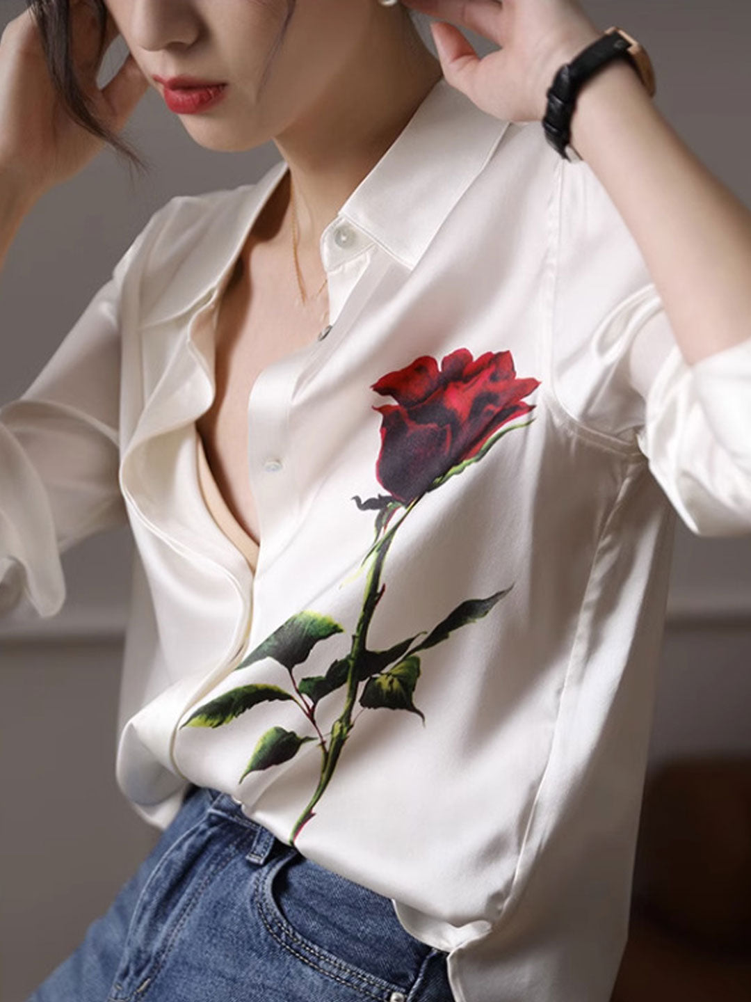 Kaitlyn Elegant Lapel Printed Shirt