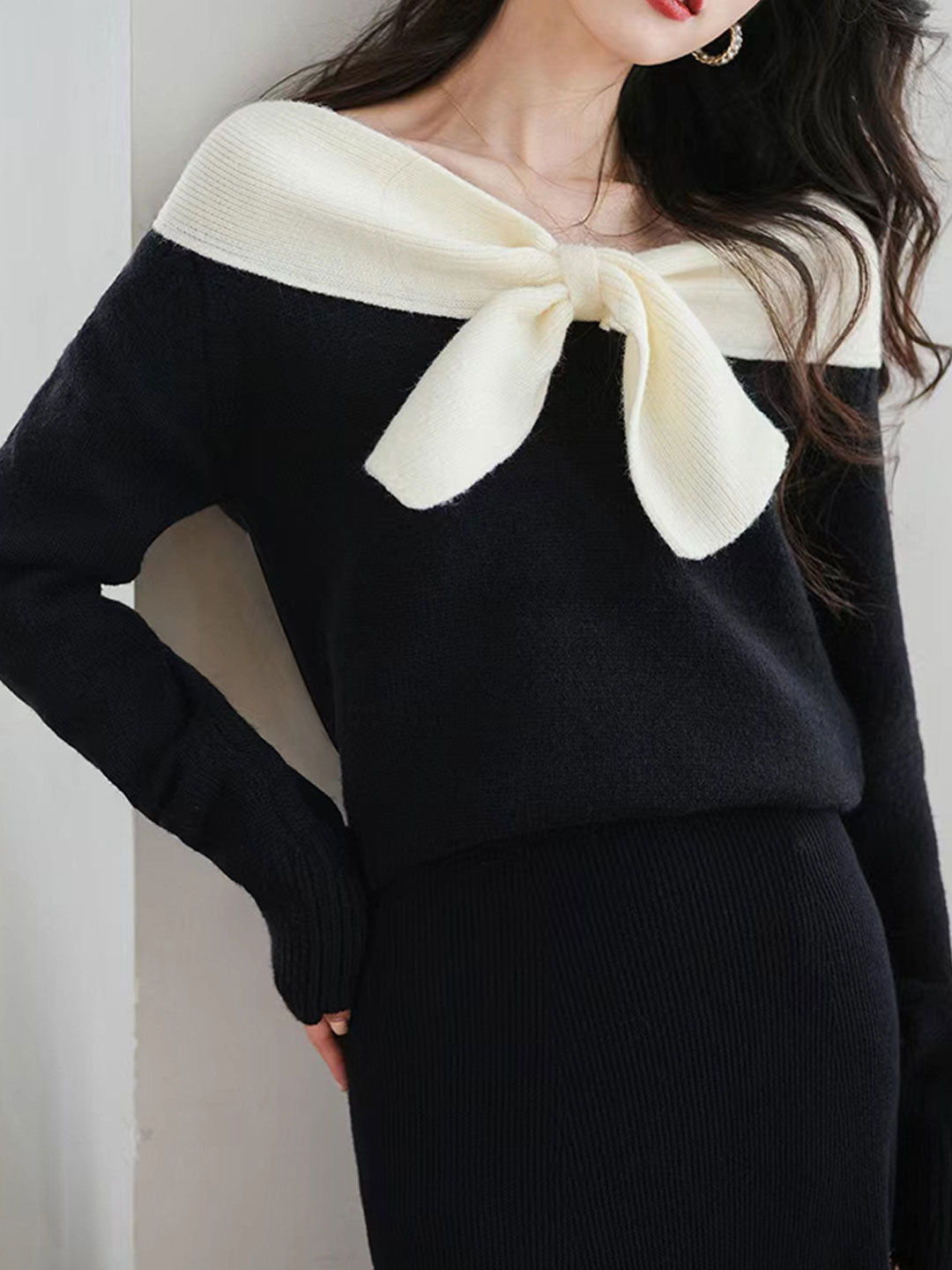 Lauren Elegant Off-Shoulder Knitted Bow Top