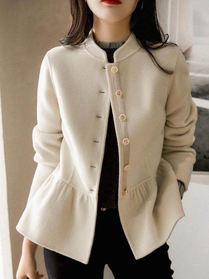 Hannah Loose Crew Neck Solid Color Woolen Coat