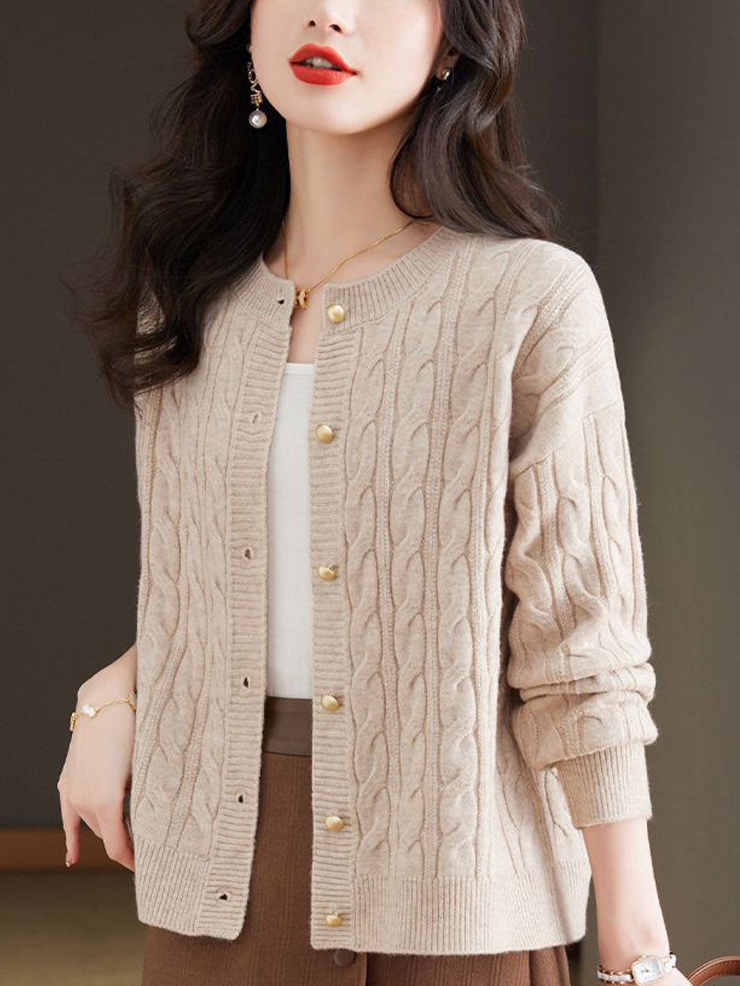 Anna Loose Crew Neck Knitted Cardigan