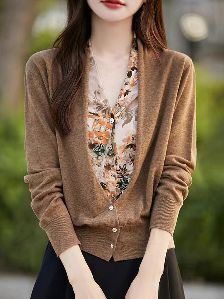 Sophie Casual V-Neck Printed Knitted Cardigan