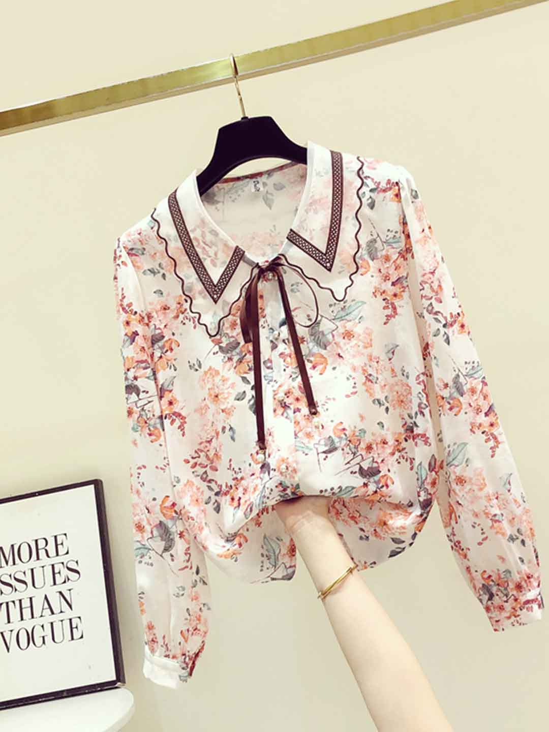 Rachel Classic Printed Floral Chiffon Shirt-Pink