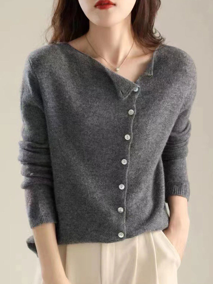 Kayla Classic Crew Neck Knitted Cardigan-Gray