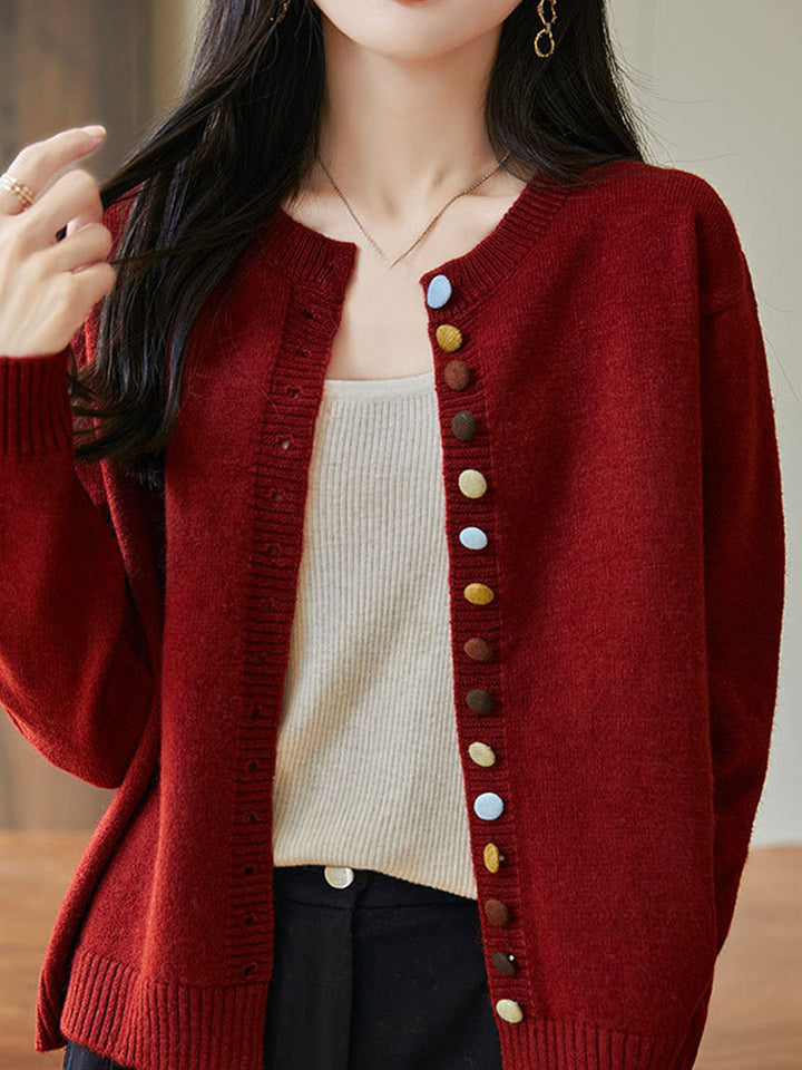 Brooke Loose Crew Neck Knitted Cardigan-Apricot