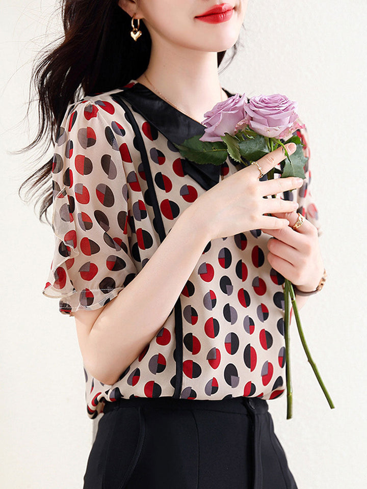 Grace Classic Doll Collar Puff Sleeve Polka Dot Top