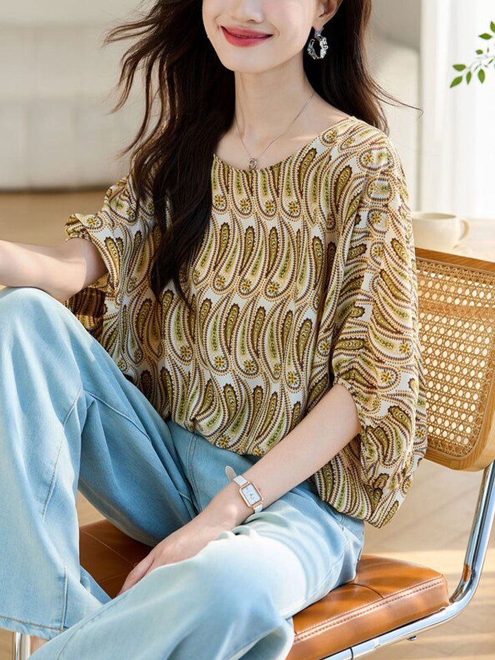 Ava Casual Crew Neck Loose Chiffon Top