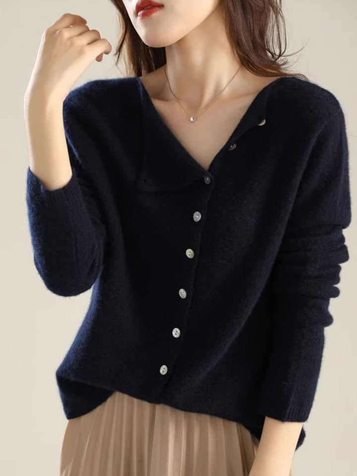 Kayla Classic Crew Neck Knitted Cardigan-Navy Blue