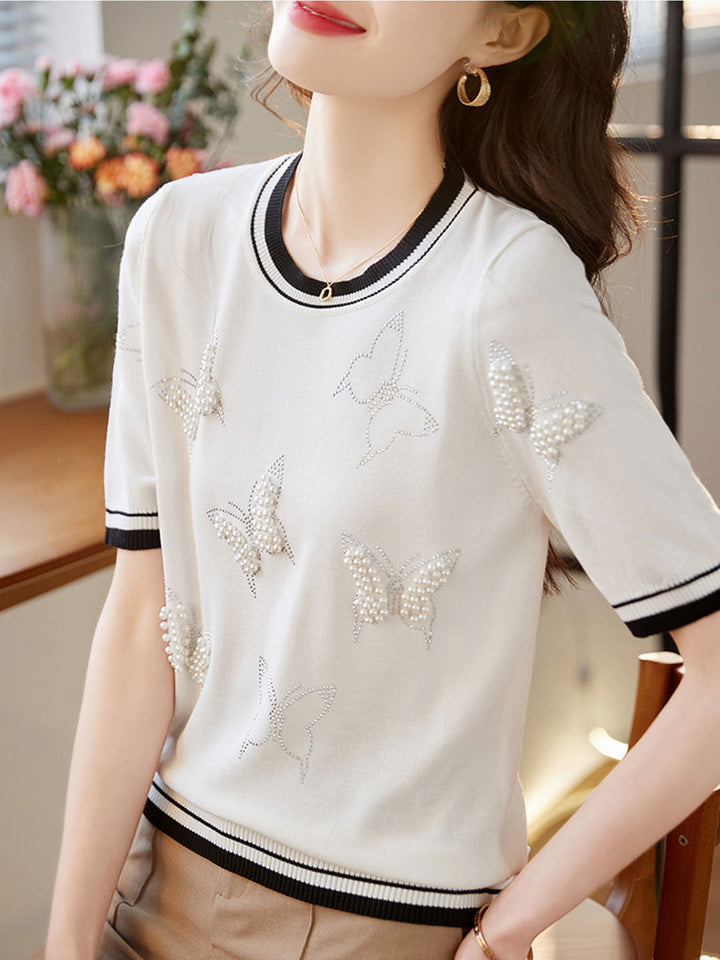 Natalie Loose Butterfly Beaded Knitted Top