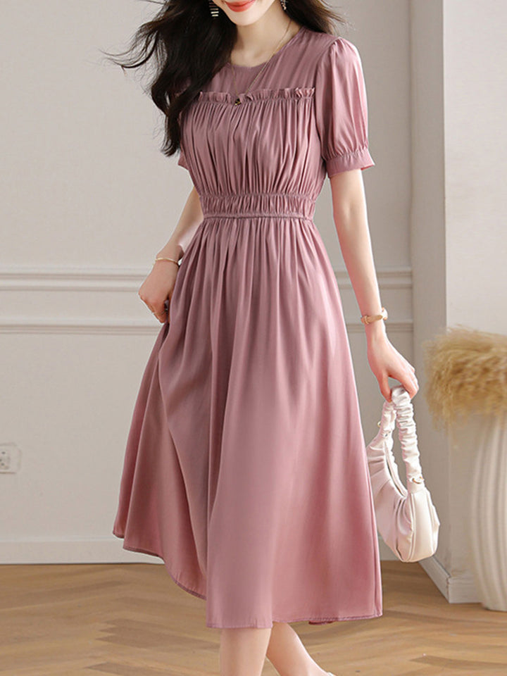 Sarah Elegant Puff Sleeve Pleated Dress