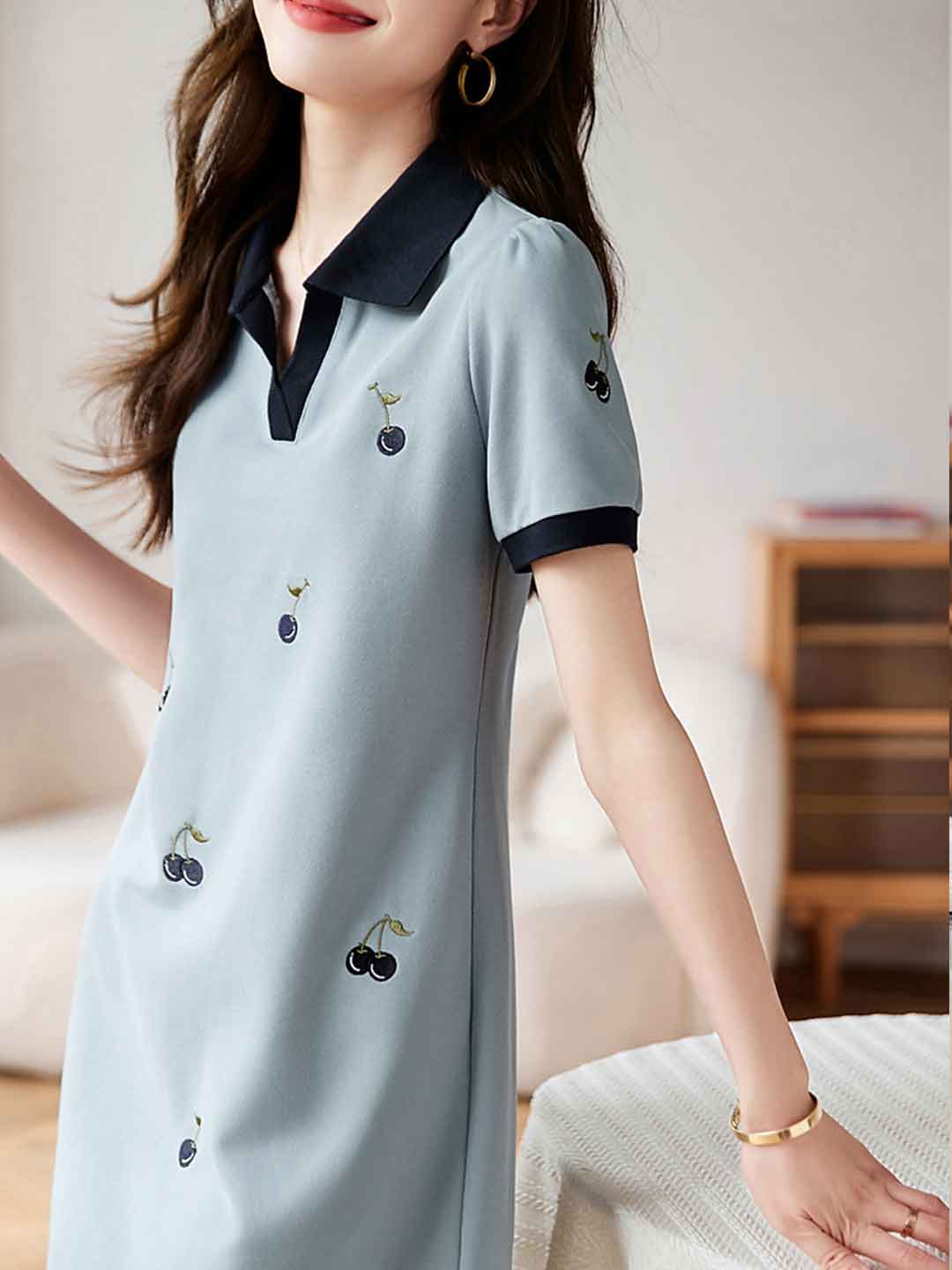 Faith Vacation Polo Collar Contrasted Color Stitching Dress