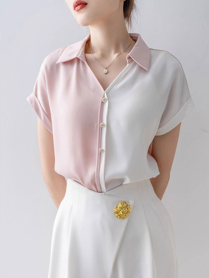 Caroline Loose Solid Color Satin Chiffon Shirt