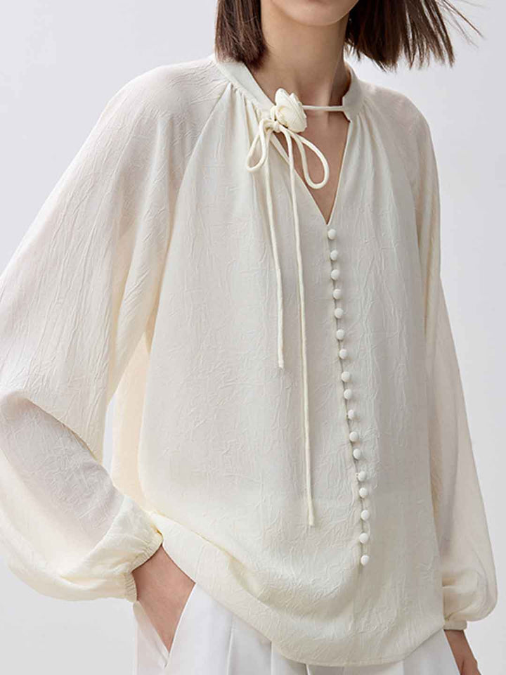 Layla Loose V-neck Flower Chiffon Shirt