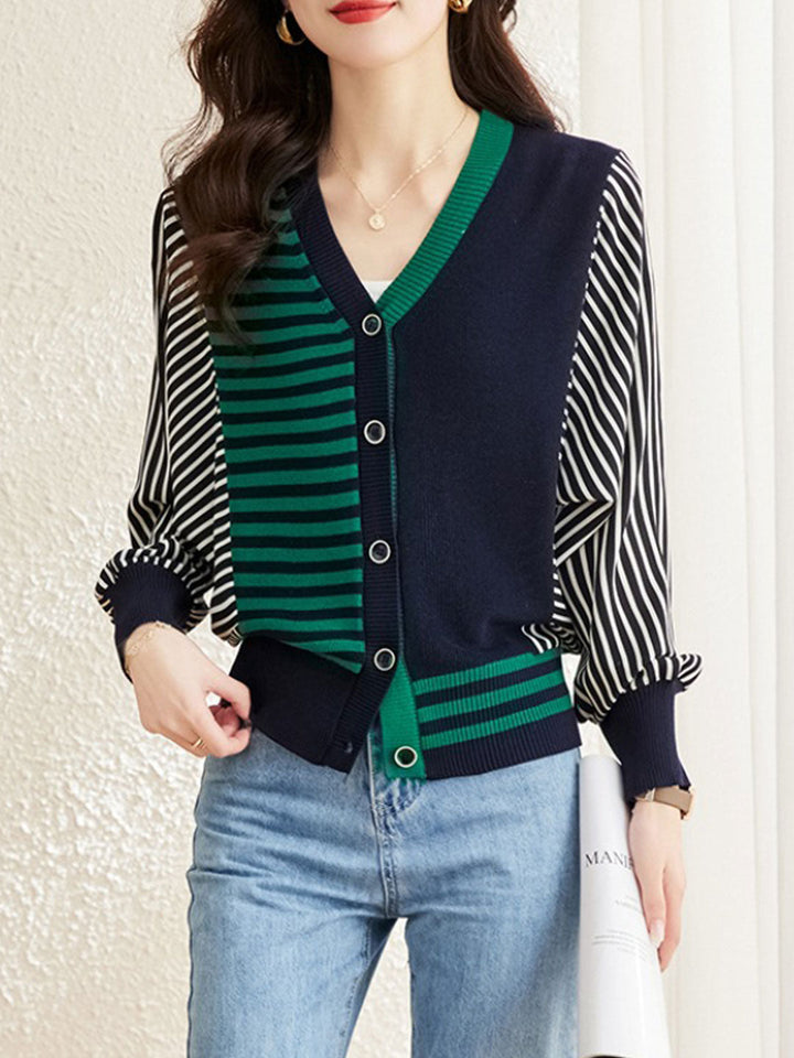 Trinity Casual V-Neck Striped Knitted Cardigan