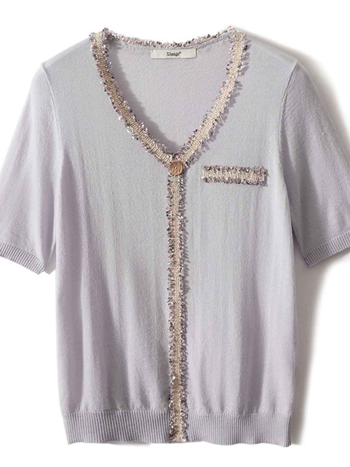 Charlotte Loose V-Neck Tassel Stitching Top