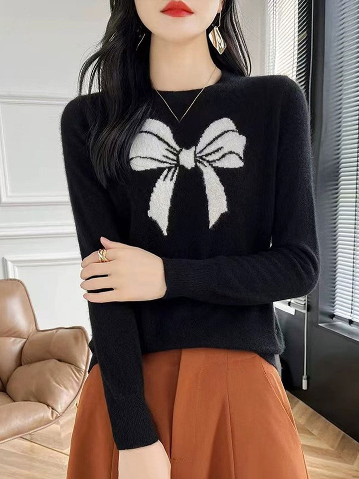 Charlotte Loose Crew Neck Bow Jacquard Knitted Top