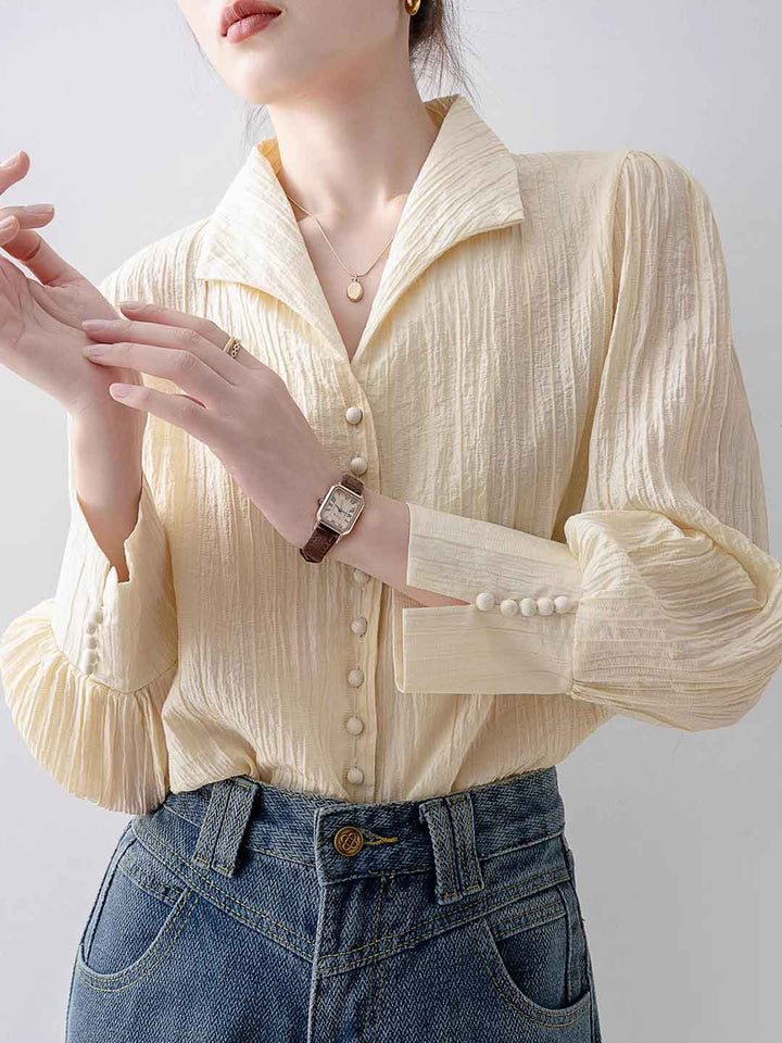 Grace Loose V-neck Lapel Textured Shirt