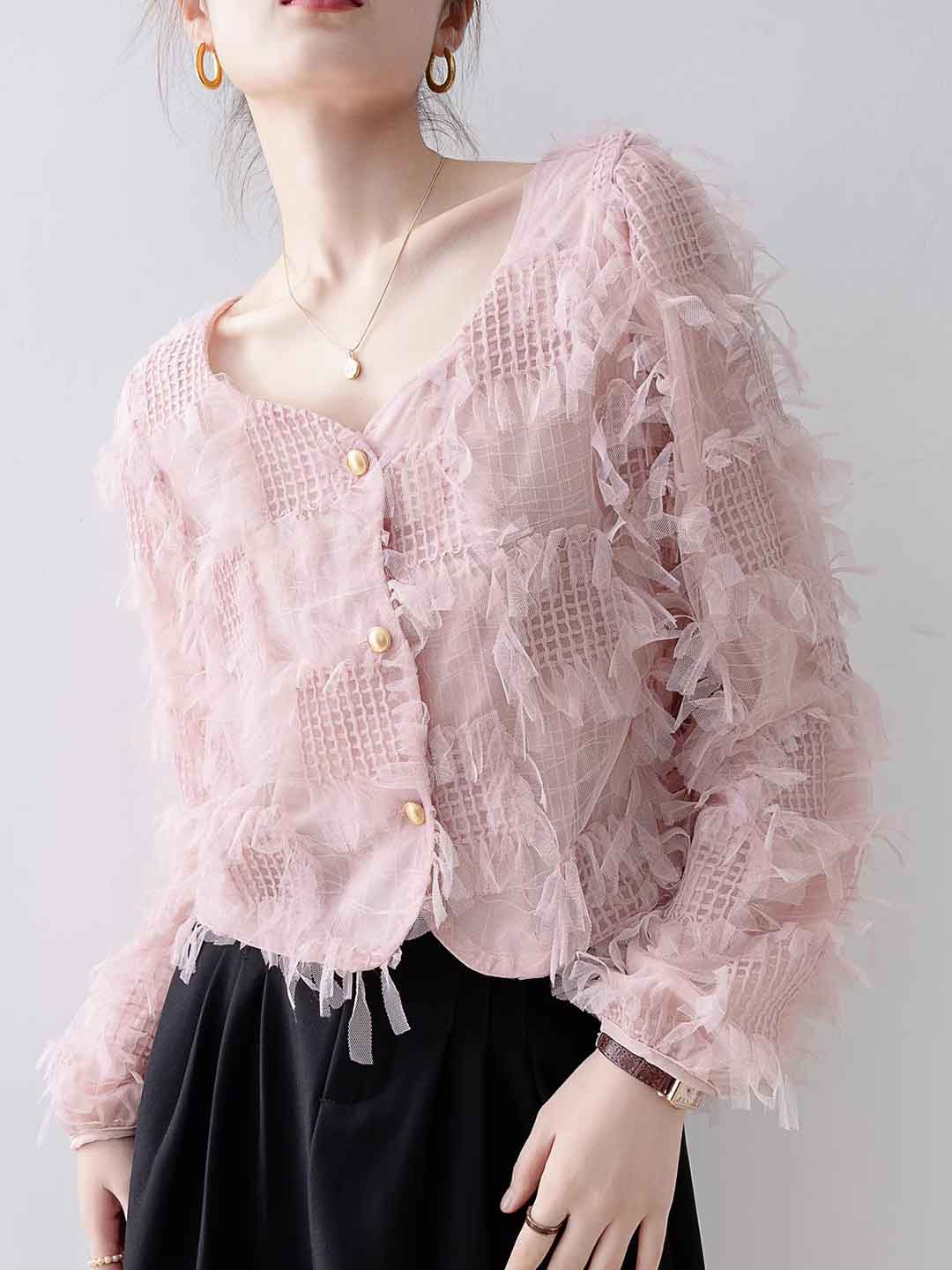 Madison Vacation Square Neck Tassel Lace Shirt