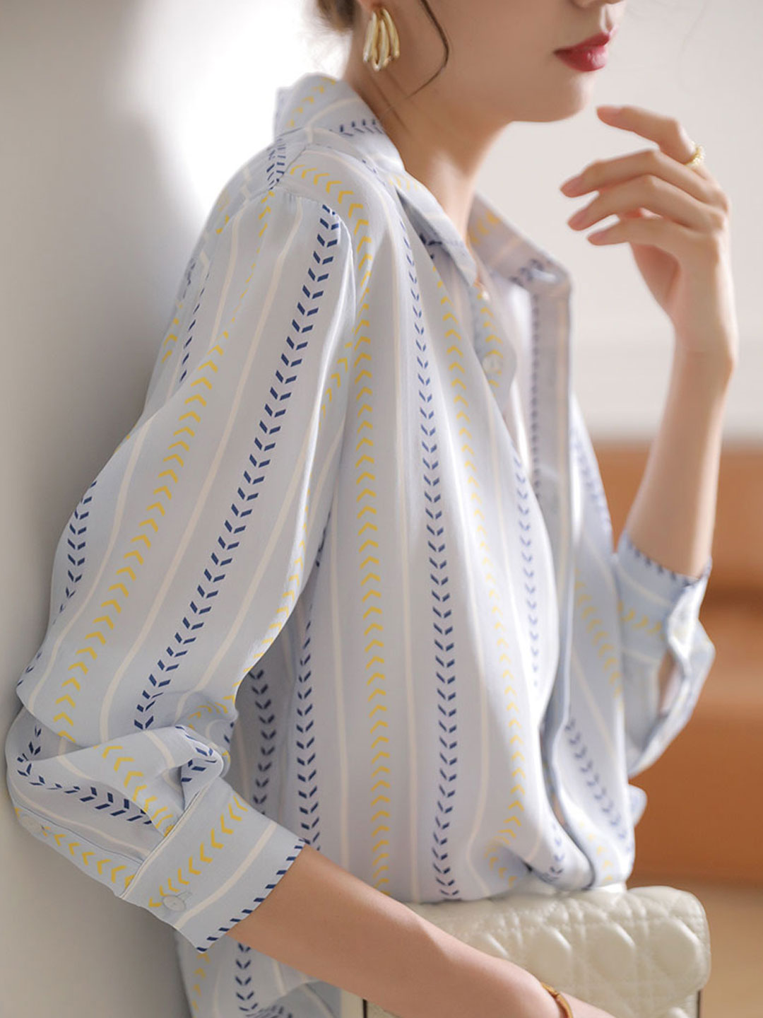 Brooke Loose Lapel Collar Striped Printed Shirt