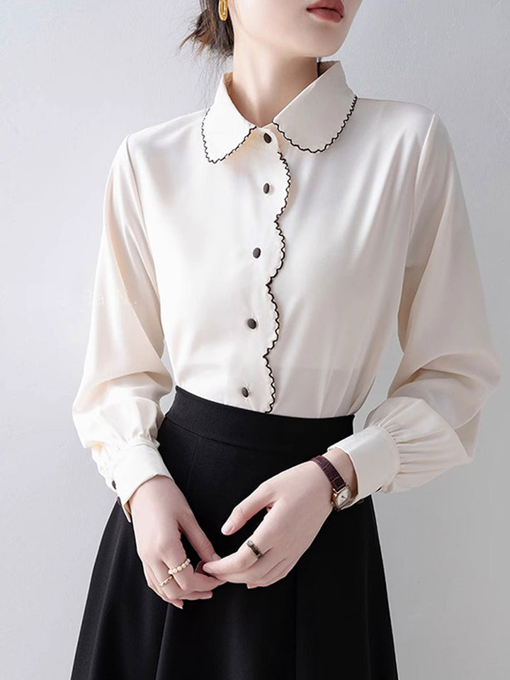 Charlotte Classic Doll Collar Lantern Sleeve Chiffon Shirt