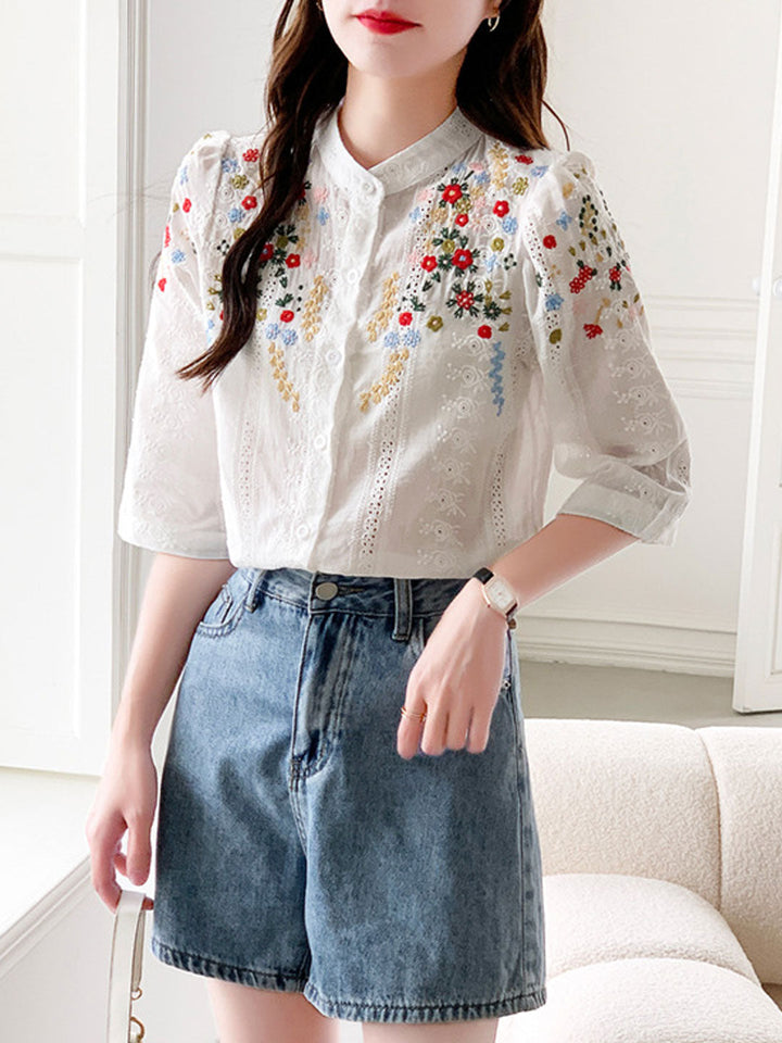 Brianna Vintage Embroidered Jacquard Top