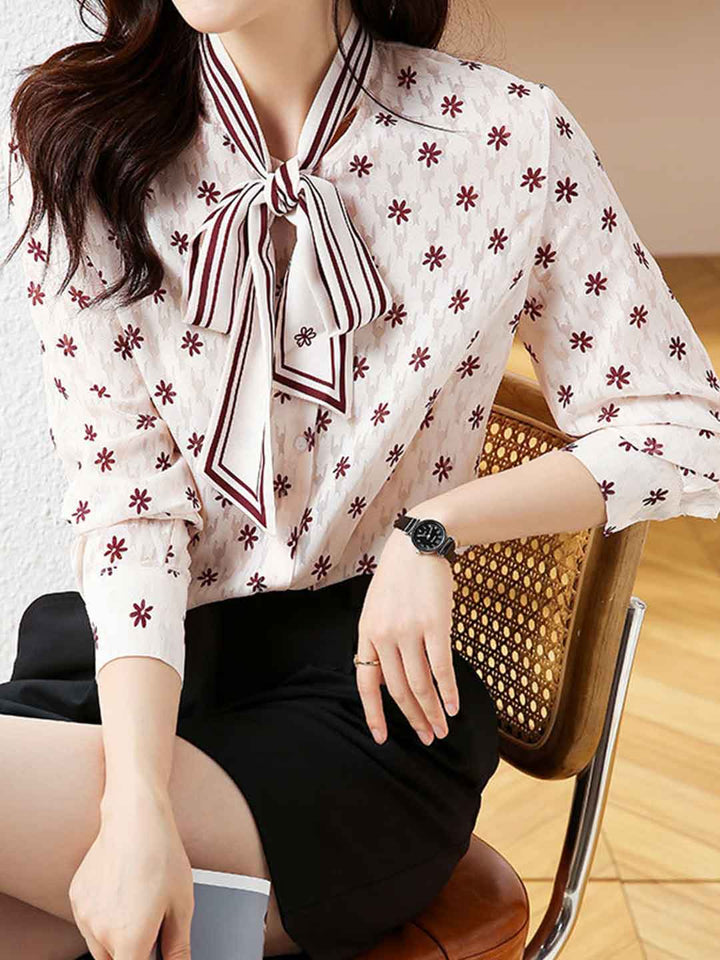 Anna Elegant Printed Ribbon Shirt